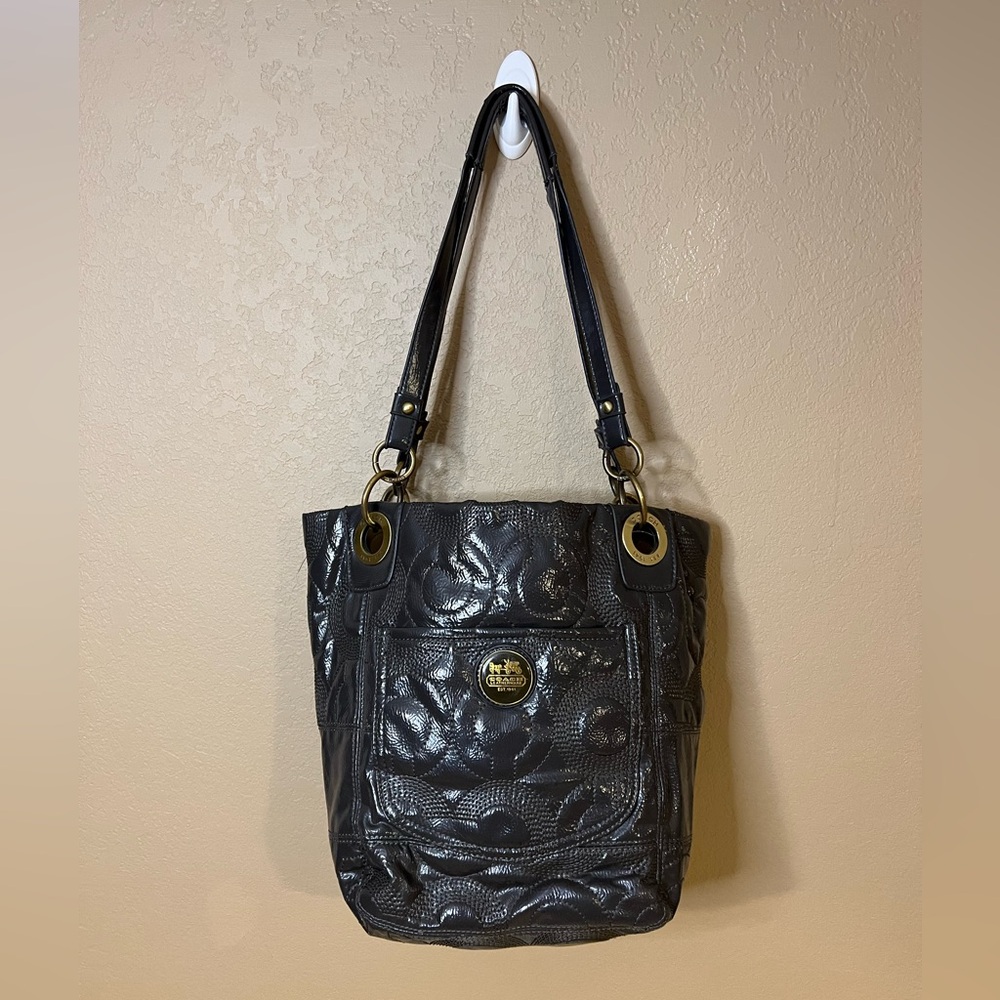 Coach Grey Embossed Shoulder Bag